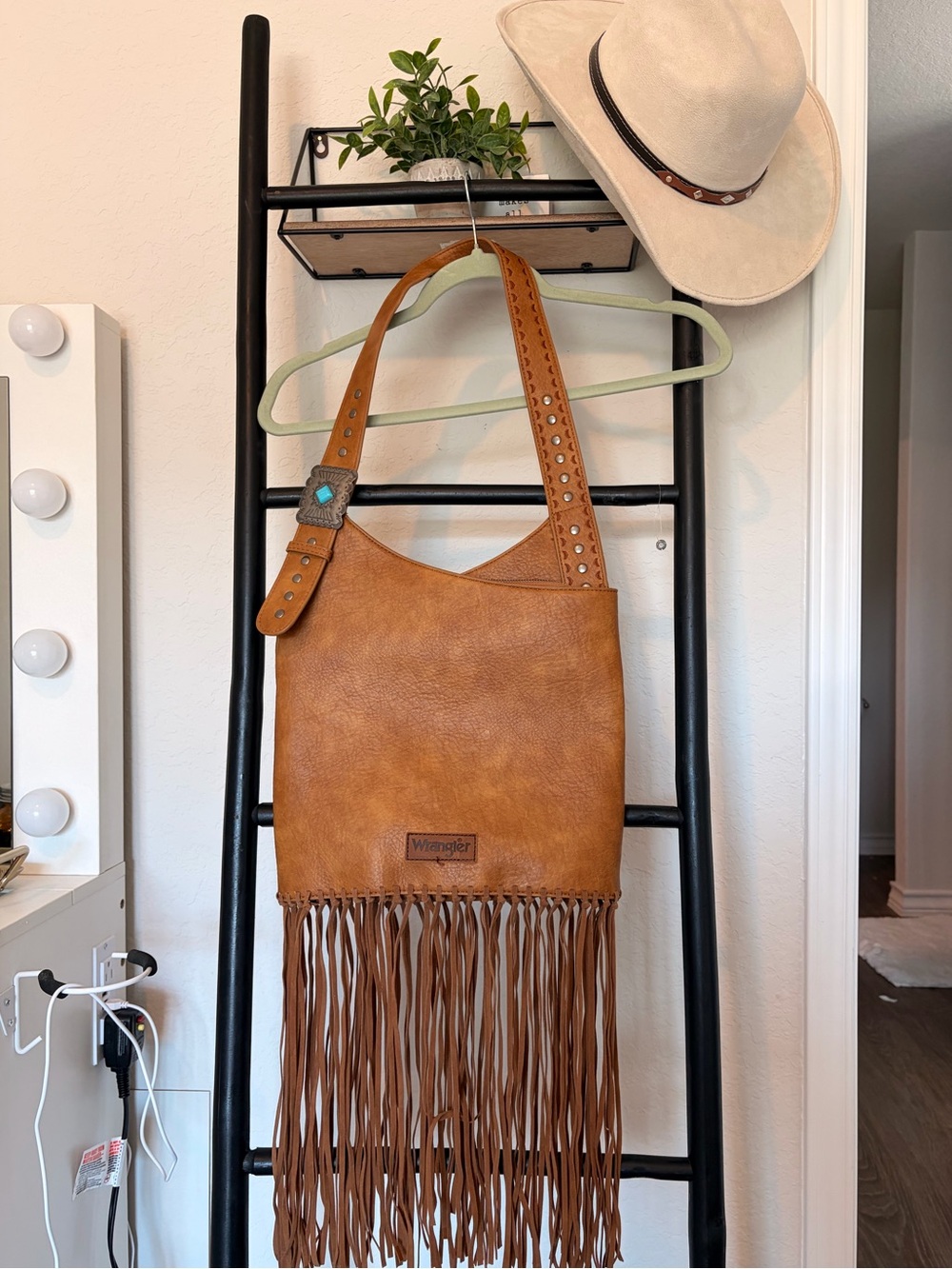 Wrangler Brown Fringe Shoulder Bag with Turquoise Accent
